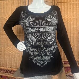 Harley-Davidson Black Beaded Black Shirt Size S